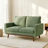 Sofa 2 Sitzer 134 cm Cord Couch mit dicker Rückenlehne, Holzlatten-Akzent – Bild 3