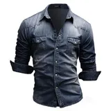 Herren Hemd Jeanshemd Denim Freizeithemd Männerhemd Kentkragen Langarmhemd M-3XL – Bild 8