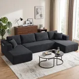 Modulares U-Form Sofa mit Schlaffunktion 2 Chaiselongues Seitentasche Dunkelgrau – Bild 2