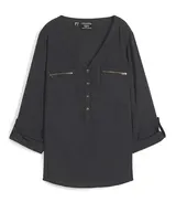 Damen Bluse schwarz Langarm V-Ausschnitt +Reißverschluss Größe 38 - 56 neu 65359 – Bild 1