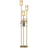 Stehlampe Wohnzimmer mit Regal, Glasschirmen, für Wohnzimmer, Gold – Bild 1
