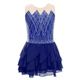 DE Kinder Mädchen Eiskunstlauf Kleid Strass Tanzkleid Gerafftes Ärmellos Trikot – Bild 10