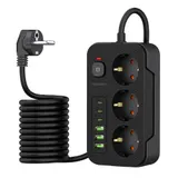 Steckdosenleiste 3 6 8 Fach mit USB Mehrfachsteckdose mit Flachstecker Schalter – Bild 1