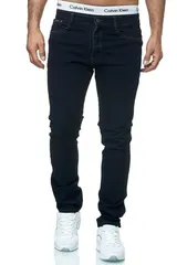 Herren Jeans Hose Regular Fit Dunkelblau Gerades Bein Stonewashed 2021 – Bild 5