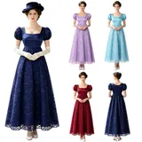 Damen Vintage Regency Kleid Victorian Maxikleid mit Puffärmeln Party Abendkleid – Bild 10