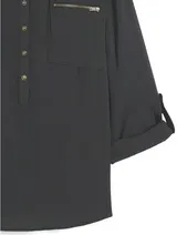 Damen Bluse schwarz Langarm V-Ausschnitt +Reißverschluss Größe 38 - 56 neu 65359 – Bild 3