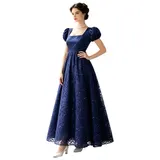 Damen Vintage Regency Kleid Victorian Maxikleid mit Puffärmeln Party Abendkleid – Bild 2