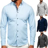 Freizeithemd Hemd Shirt Herrenhemd Langarm Slim Fit Casual Herren BOLF Unifarben – Bild 2