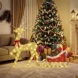 Outsunny LED Rentier mit Schlitten 125 cm Weihnachtsdeko mit 95 Lichtern – Bild 9