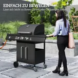 Outsunny Gasgrill 12,2 KW 3+1 Brenner BBQ Grillwagen aus Edelstahl inkl Rolle – Bild 9
