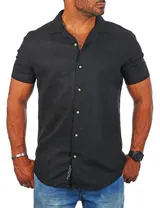 Carisma Herren Leinen Baumwoll Mix Casual Hemd kurzarm regular fit uni 9212 – Bild 2