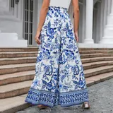 Damen Hosenrock Blumen Weites Bein Palazzohose Sommerhose Lange Hose Haremshose  – Bild 14