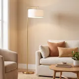 Stehlampe Stehleuchte E27 Sockel für Wohnzimmer Stahl Stoffschirm Goldoptik – Bild 10
