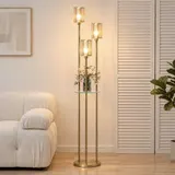 Stehlampe Wohnzimmer mit Regal, Glasschirmen, für Wohnzimmer, Gold – Bild 2