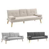 Schlafsofa 3-Sitzer-Sofa Bettsofa mit Klappbarem Tisch Stoffsofa mit Leinenoptik – Bild 11