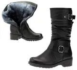 Damen Stiefel Schwarz Stiefeletten Boots Leder-Optik Gefüttert Winterstiefel NEU – Bild 9