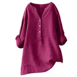 Damen Leinenhemd V Ausschnitt Bluse Leicht Bequem Sommer Freizeit Shirt Tops – Bild 7