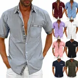 Herren T-Shirt Hemdshirt Kurzarm Blusehemd Hemden Freizeit Shirts Karierts Tops – Bild 6