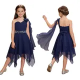 Kinder Festlich Prinzessin Blumenmädchenkleid Ein-Schulter Chiffon Abendkleid – Bild 10