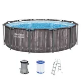 Bestway Steel Pro MAX Frame Pool Komplett-Set - Grau in Holzoptik, 366 x 100cm – Bild 1
