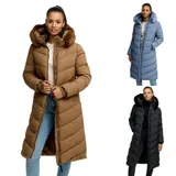 Tazzio Damen Wintermantel - Winter Mantel mit Kapuze, Chevron-Steppmantel – Bild 9