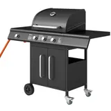 Outsunny Gasgrill 12,2 KW 3+1 Brenner BBQ Grillwagen aus Edelstahl inkl Rolle – Bild 3