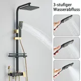 Edelstahl Duscharmatur Duschsystem Regendusche Duschset Handbrause Schwarz+Gold – Bild 6