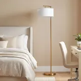 Stehlampe Stehleuchte E27 Sockel für Wohnzimmer Stahl Stoffschirm Goldoptik – Bild 9