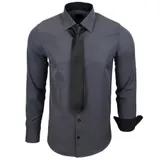 R-44-KR Herren Kontrast Hemd Business Hemden mit Krawatte Hochzeit Freizeit Fit – Bild 1