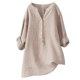 Damen Leinenhemd V Ausschnitt Bluse Leicht Bequem Sommer Freizeit Shirt Tops – Bild 9