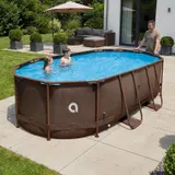 Pool 427x275x100cm Aufstellpool Gartenpool Schwimmbecken Stahlrahmen Oval rattan – Bild 5