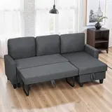 Ecksofa mit Schlaffunktion 3-Sitzer Sofa und Bettkasten, Leinenoptik Dunkelgrau – Bild 3