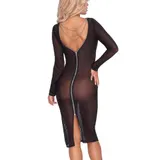 Langarm Kleid lang S-XL Durchsichtig schwarz Mesh 2 Ketten sexy Dessous "Kristie – Bild 1
