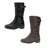Damen Stiefel Boots Winterstiefel Gefüttert Blockabsatz Profilsohle Leder-Optik – Bild 9