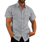 Herren Kurzarm Sommerhemd Männer Freizeithemd Business Shirt Taschen Strandhemd – Bild 1
