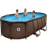 Pool 427x275x100cm Aufstellpool Gartenpool Schwimmbecken Stahlrahmen Oval rattan – Bild 3