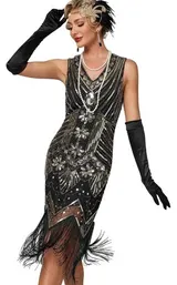 Damen Kleid Pailletten 20er Stil Great Gatsby Kostüm Runder Ausschnitt NEU – Bild 3