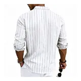 Leinenhemd Herren Hemd Langarm Stehkragen Hemd Tasche Gestreiftes Freizeithemd – Bild 5