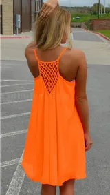 Damen Chiffon Hohl Urlaubkleid Sommerkleid Lose Strandkleid Freizeit Minikleid – Bild 12