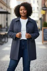 Damen Wollmantel  Wintermantel Winterjacke jeansblau Größe 56 – Bild 2