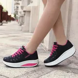 Laufschuhe Damen Plateau Schnürer Turnschuhe Dämpfung Keilabsatz Fitnessschuhe – Bild 4