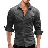 Herren Hemd Jeanshemd Denim Freizeithemd Männerhemd Kentkragen Langarmhemd M-3XL – Bild 7