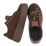 Damen Low-Top Sneaker mit Lochschnürung Ital-Design 3281 in Braun – Bild 2