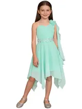 Kinder Festlich Prinzessin Blumenmädchenkleid Ein-Schulter Chiffon Abendkleid – Bild 3