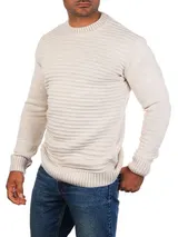 Herren Strickpullover einfarbig Carisma gerippte uni Längsstreifen Basic 7828 – Bild 2