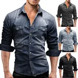Herren Hemd Jeanshemd Denim Freizeithemd Männerhemd Kentkragen Langarmhemd M-3XL – Bild 11