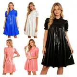 DE Damen Lack Leder Kleid Nachthemd Babydoll Tunika Kleid Streetwear Minikleid  – Bild 13