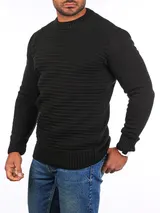 Herren Strickpullover einfarbig Carisma gerippte uni Längsstreifen Basic 7828 – Bild 2