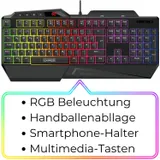 Schwaiger USB Gaming Keyboard Tastatur RGB LED Beleuchtet Smartphone-Halterung – Bild 3