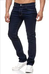 Herren Jeans Hose Regular Fit Dunkelblau Gerades Bein Stonewashed 2021 – Bild 2